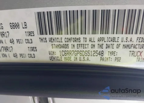 2013 Ram 1500 Slt z USA, uszkodzony, nr VIN 1C6RR7GP6DS512548